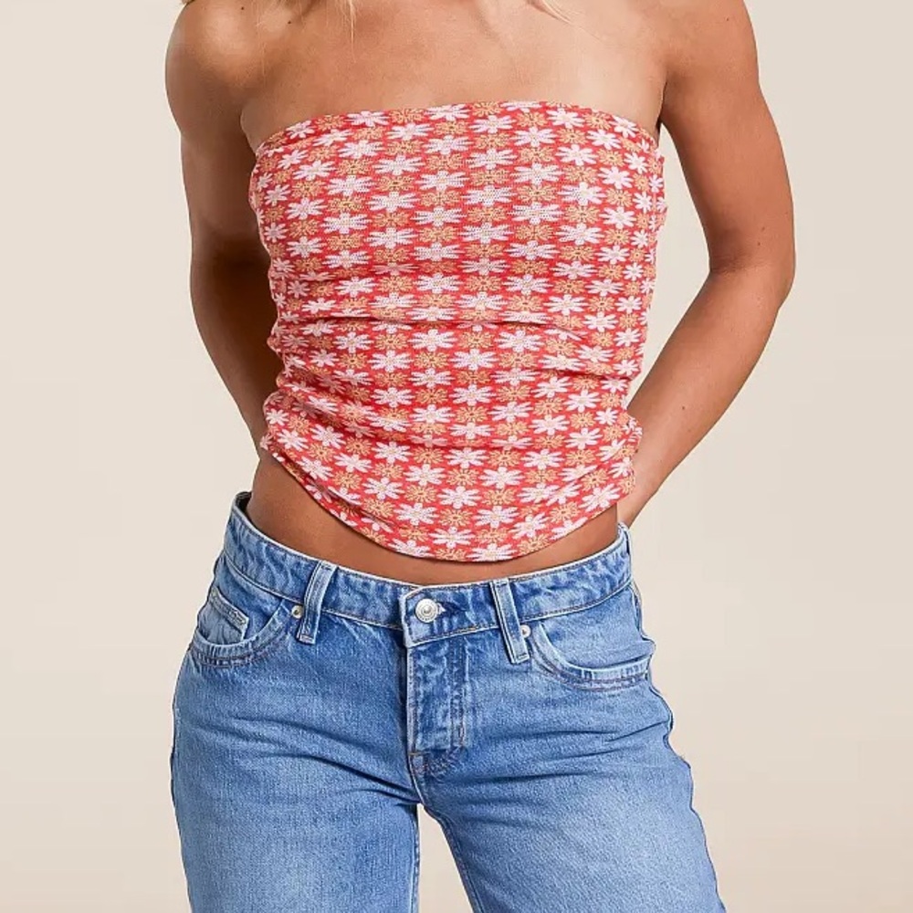 Free People Boulevard Red Floral Knit Tube Top